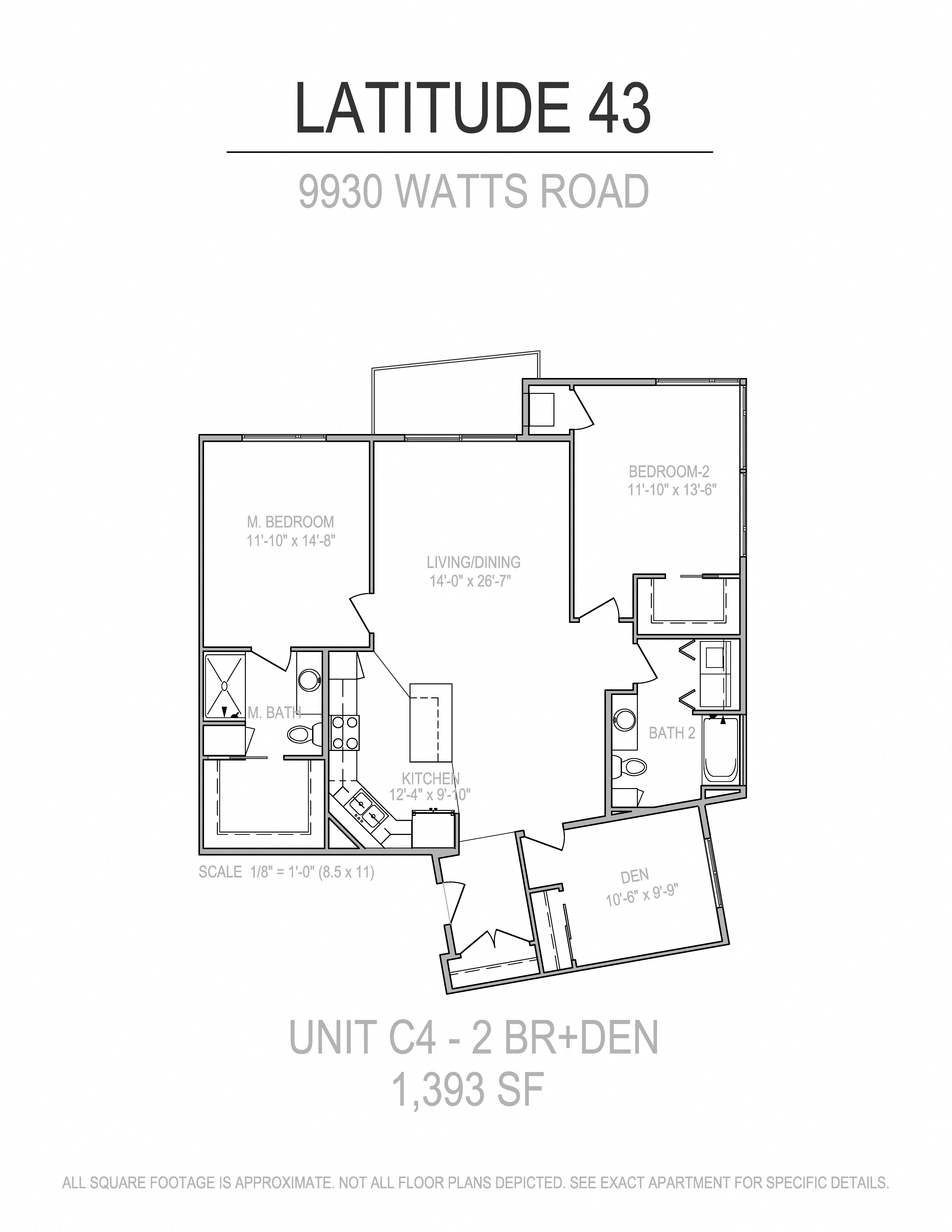 Floor plan for 2 beds, 2 baths, 1393 sqft