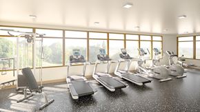 Verona apartment for rent - a gym with a row of exercise equipment and windows