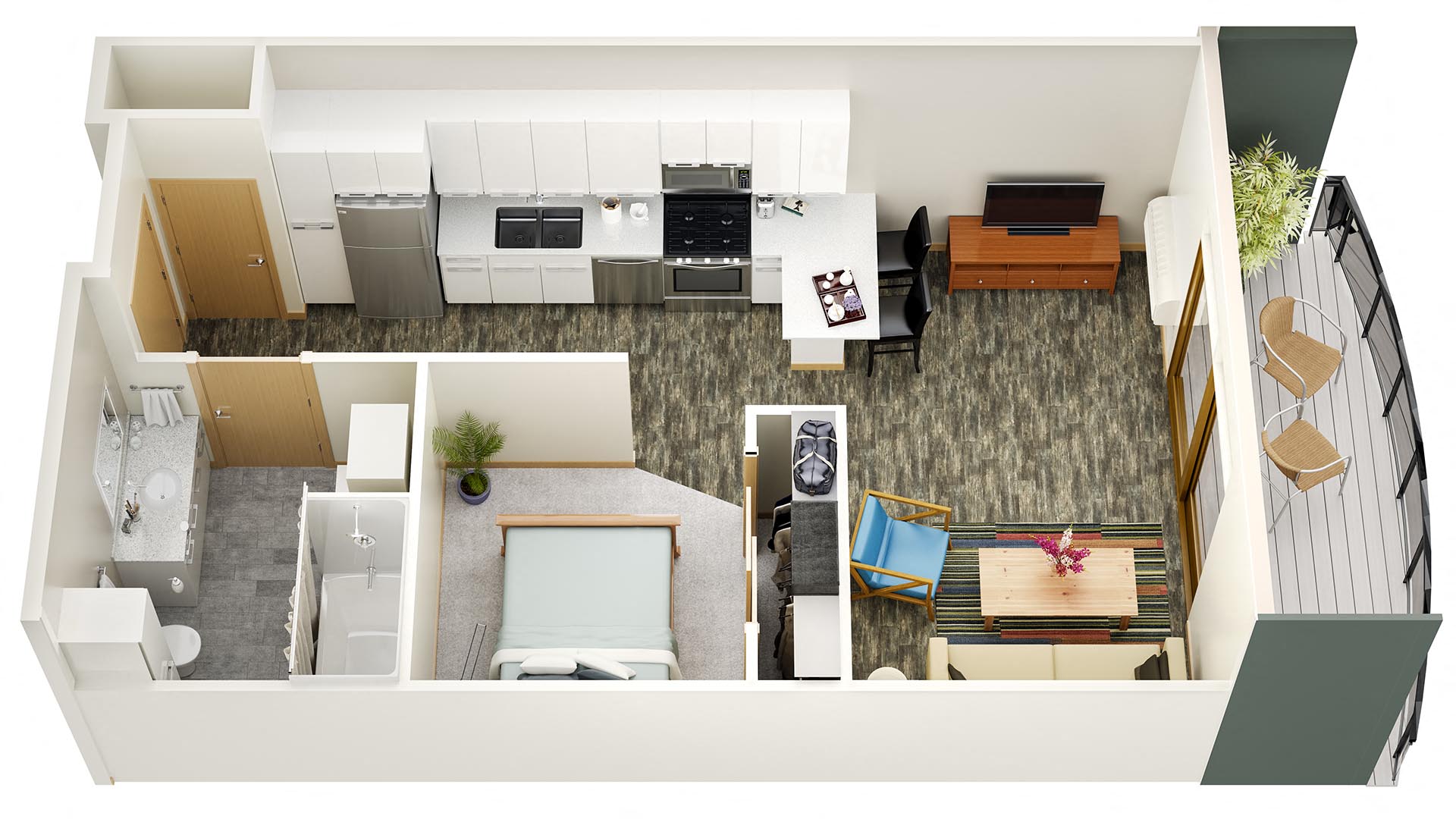 Floor plan for studio, 1 bath, 517 sqft