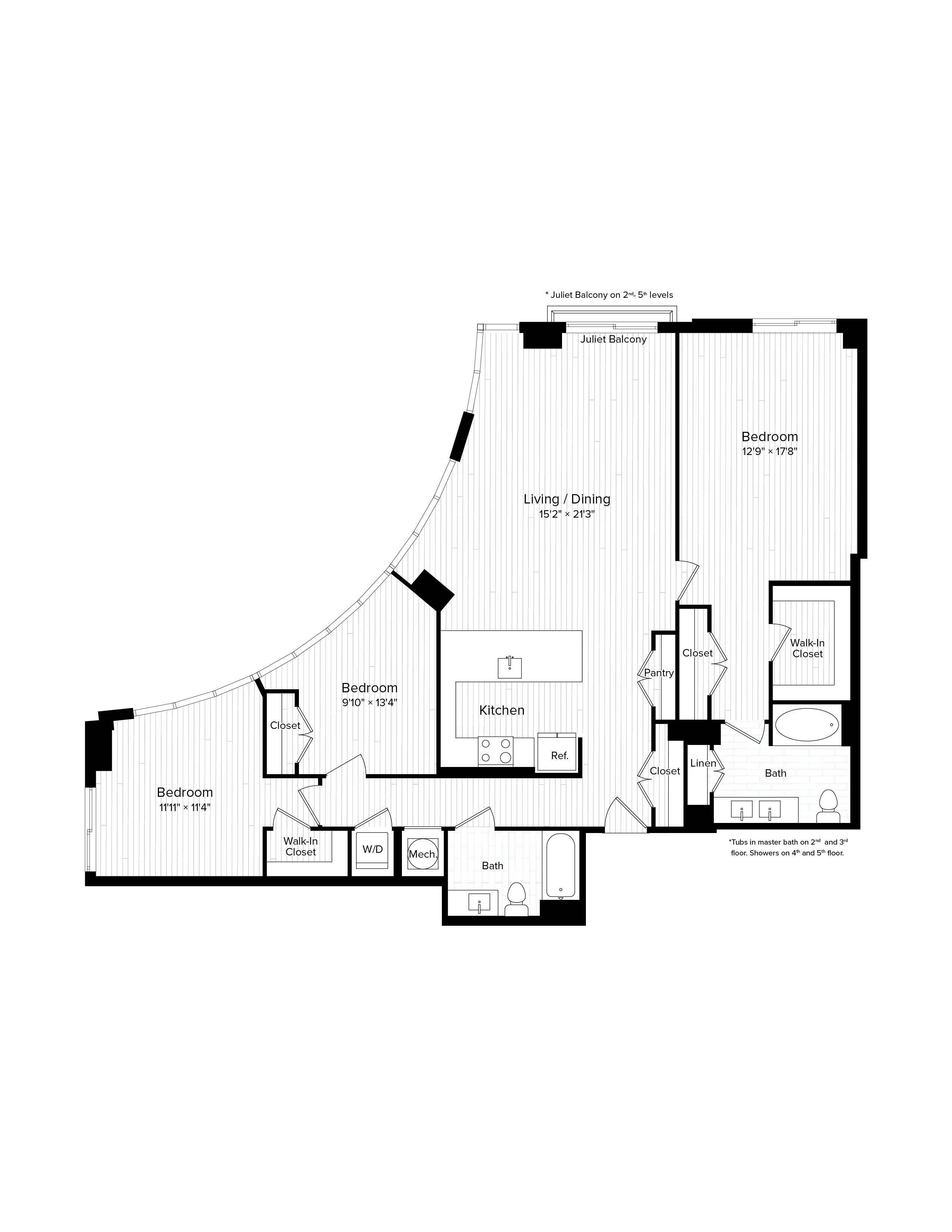 Floor plan for 3 beds, 2 baths, 1570 sqft