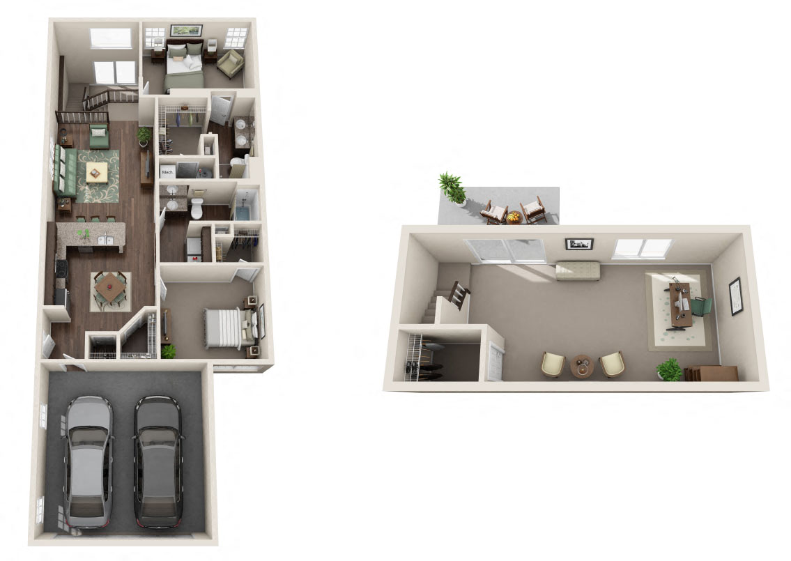Floor plan for 2 beds, 2 baths, 1538 sqft