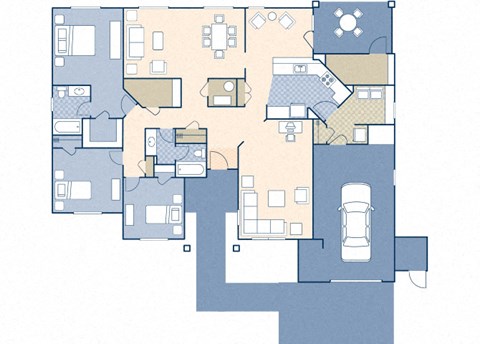 Floor plan for 3 beds, 2 baths, 1562 sqft