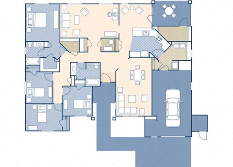 Floor plan for 4 beds, 2 baths, 1728 sqft