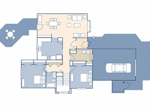 Floor plan for 2 beds, 1 bath, 1235 sqft