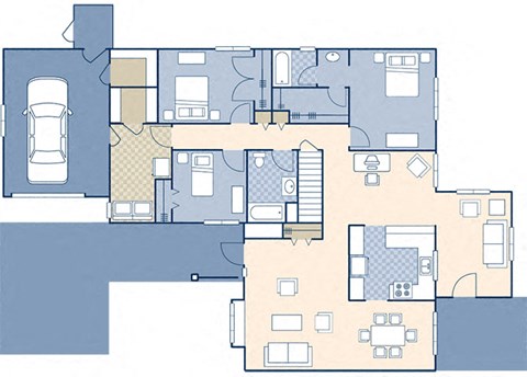 Floor plan for 3 beds, 2 baths, 1575 sqft
