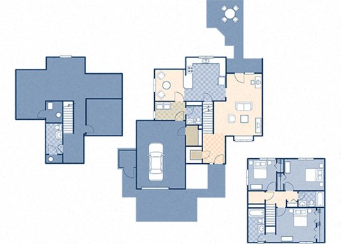 Floor plan for 3 beds, 2.2 baths, 1672 sqft