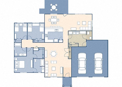 Floor plan for 3 beds, 2 baths, 1612 sqft