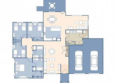 Floor plan for 4 beds, 2 baths, 1968 sqft