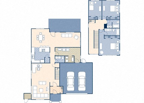 Floor plan for 3 beds, 2.5 baths, 2020 sqft