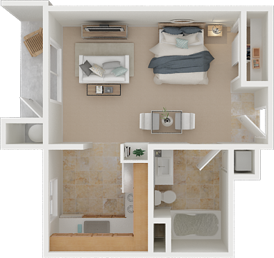 Floor plan for studio, 1 bath, 406 sqft