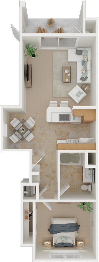 Floor plan for 1 bed, 1 bath, 625 sqft