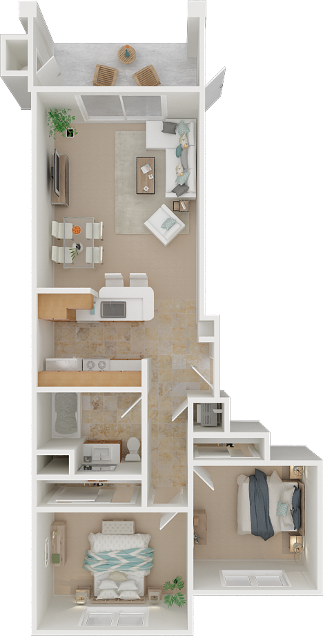 Floor plan for 2 beds, 1 bath, 780 sqft
