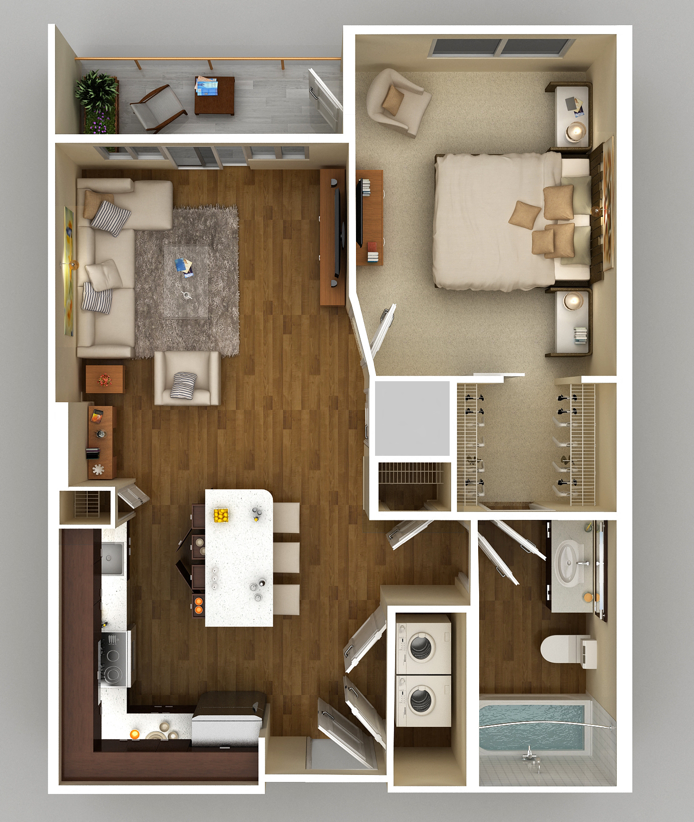 Floor plan for 1 bed, 1 bath, 710 sqft