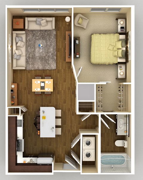 Floor plan for 1 bed, 1 bath, 700 sqft