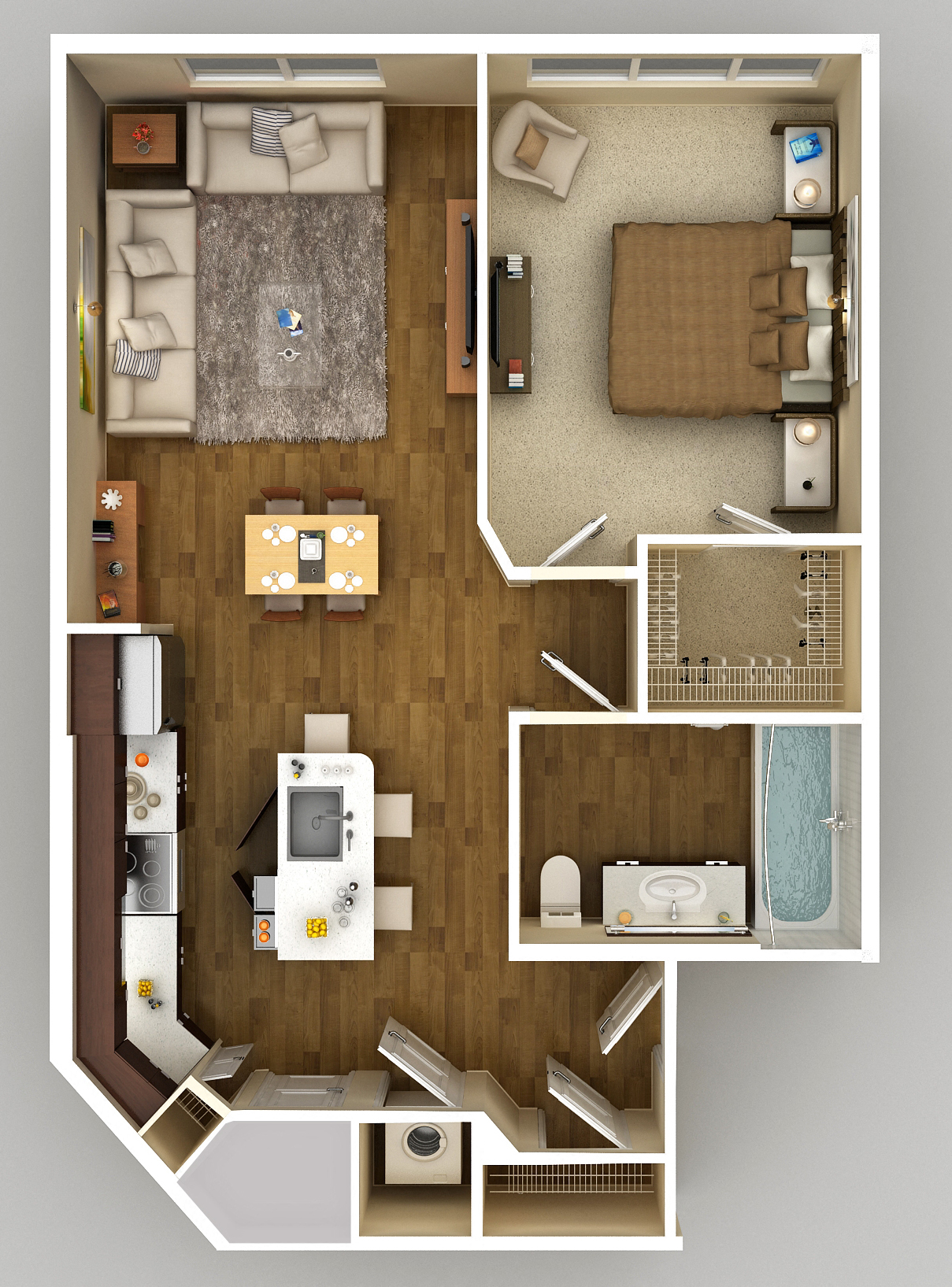 Floor plan for 1 bed, 1 bath, 706 sqft