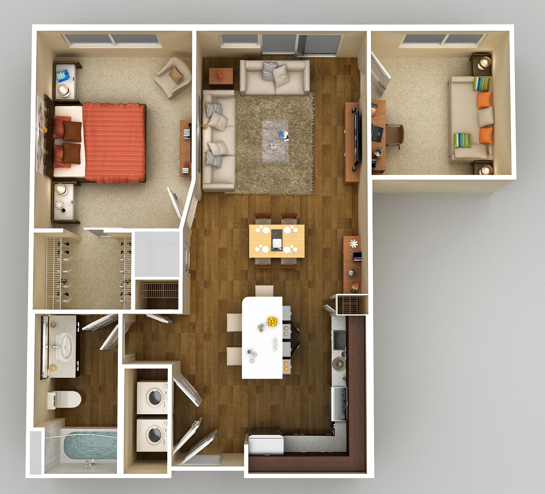Floor plan for 1 bed, 1 bath, 854 sqft