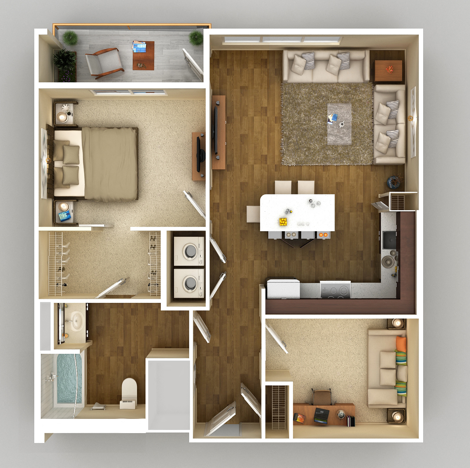 Floor plan for 1 bed, 1 bath, 886 sqft