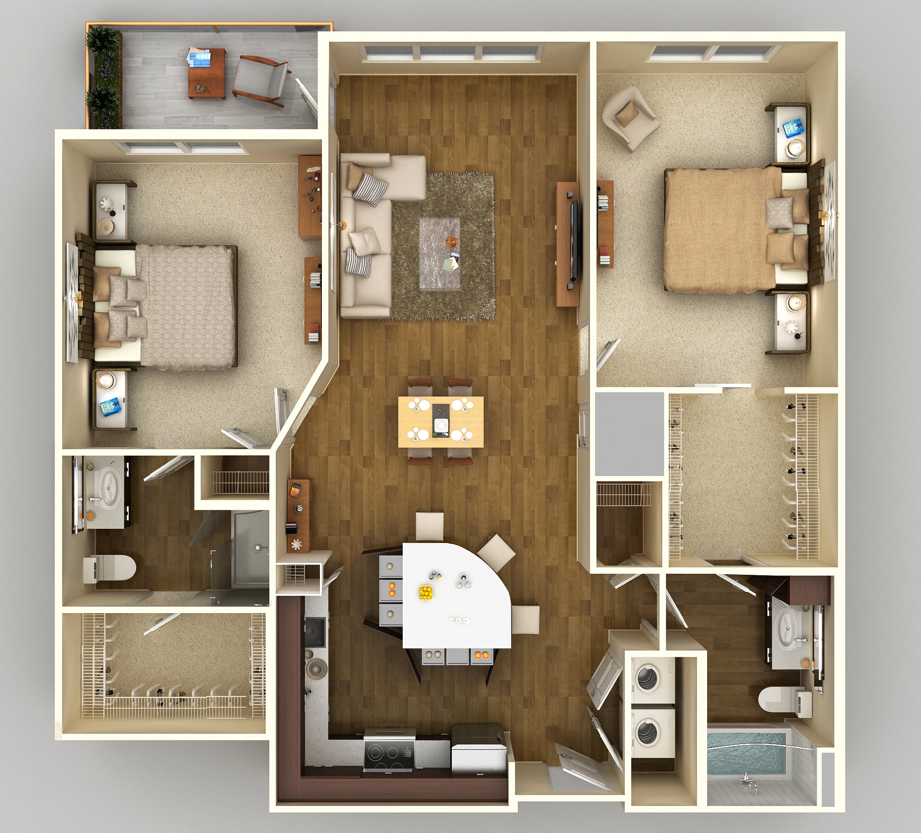 Floor plan for 2 beds, 2 baths, 1080 sqft