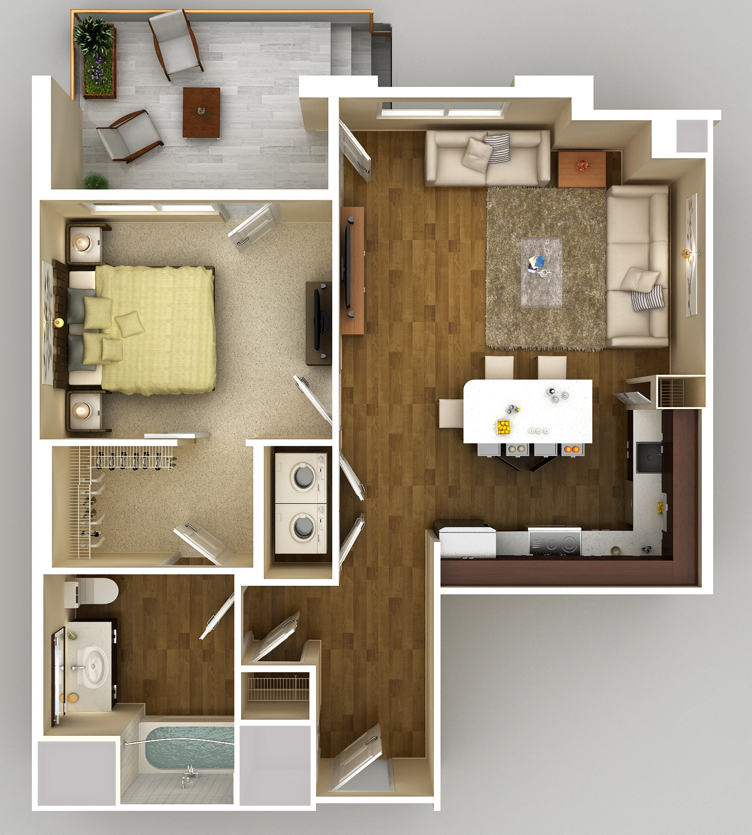 Floor plan for 1 bed, 1 bath, 772 sqft