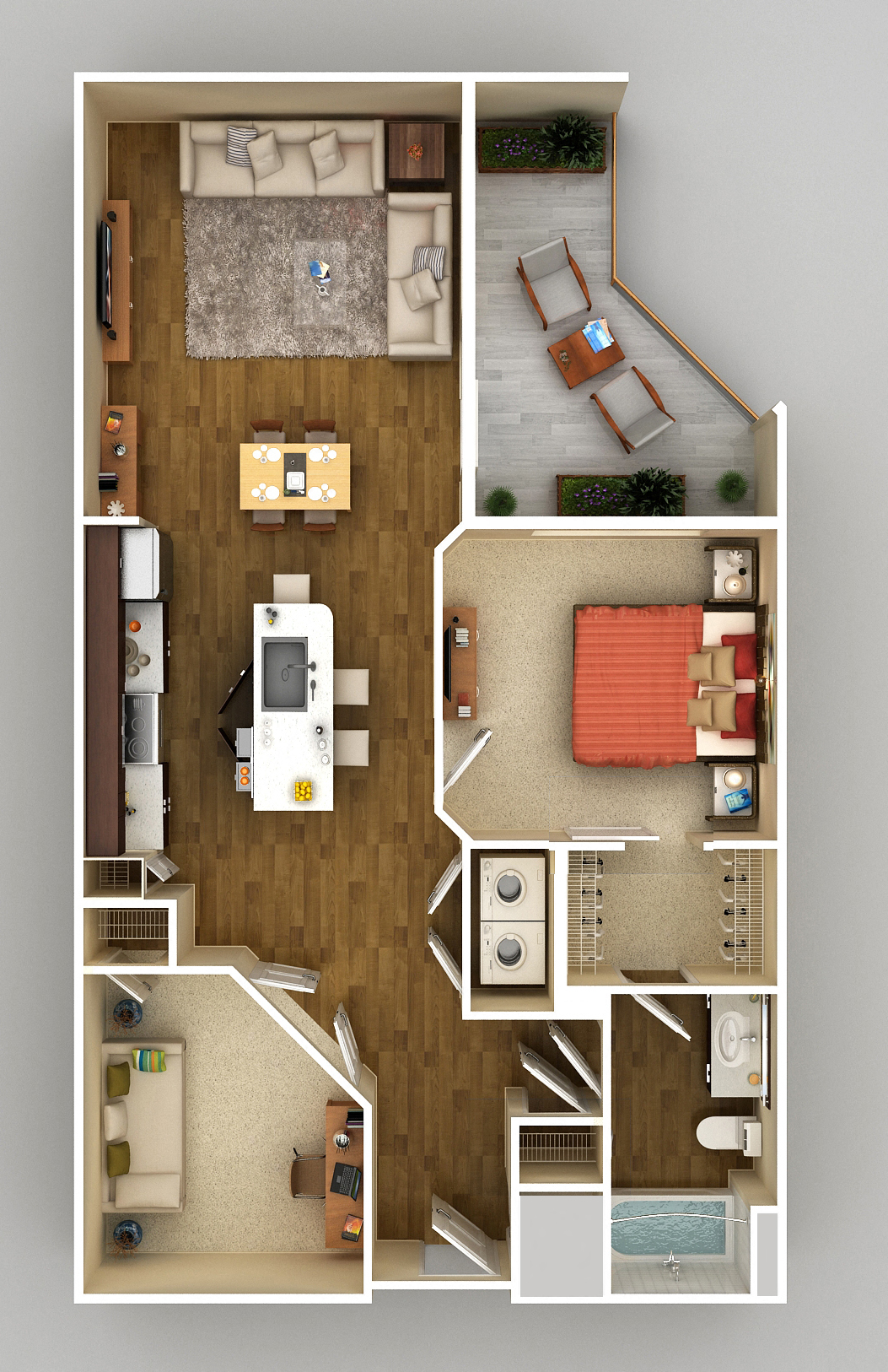 Floor plan for 1 bed, 1 bath, 947 sqft