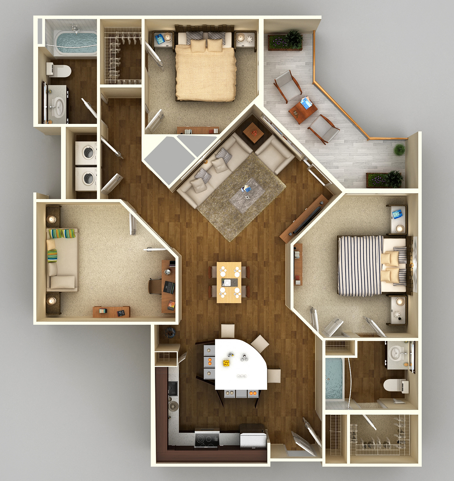 Floor plan for 2 beds, 2 baths, 1224 sqft