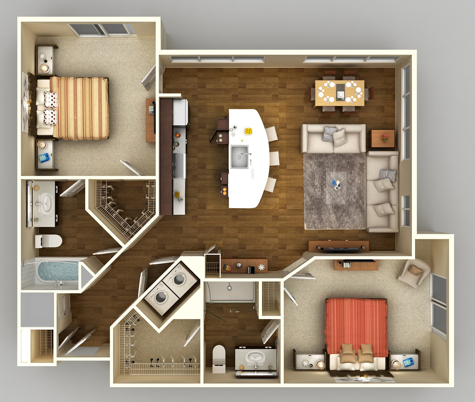 Floor plan for 2 beds, 2 baths, 1247 sqft