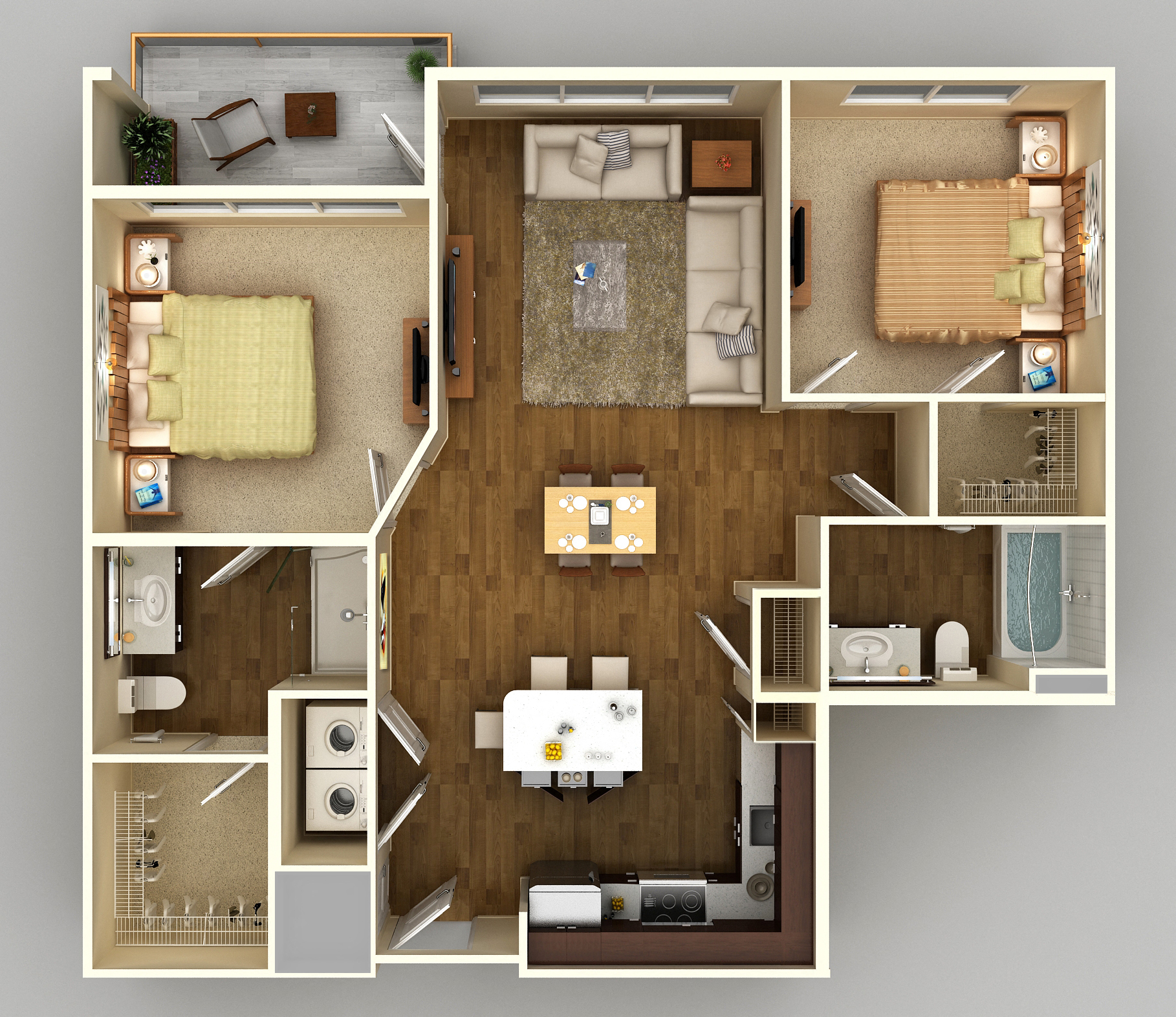 Floor plan for 2 beds, 2 baths, 1009 sqft