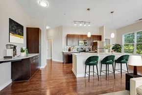Alexandria apartment for rent - Modern apartment kitchen with center-island, stainless steel appliances, and breakfast bar.