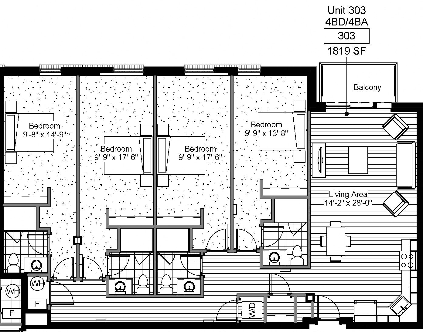 Floor plan for 4 beds, 4 baths, 1816 sqft
