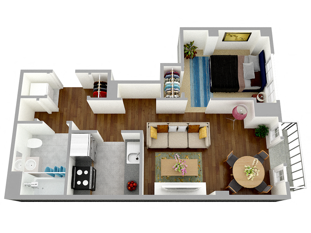 Floor plan for 1 bed, 1 bath, 590 sqft