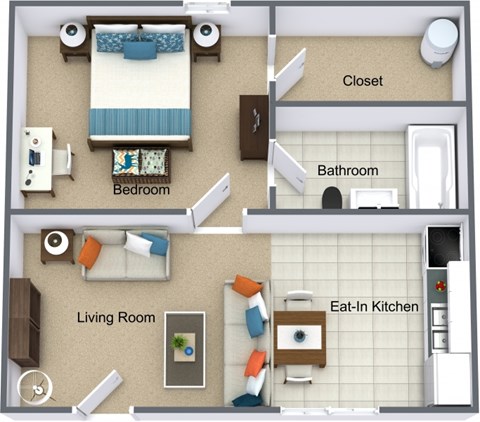 Floor plan for 1 bed, 1 bath, 485 sqft