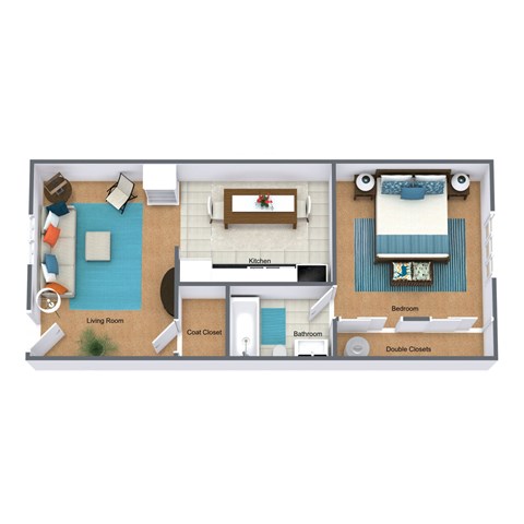 Floor plan for 1 bed, 1 bath, 465 sqft