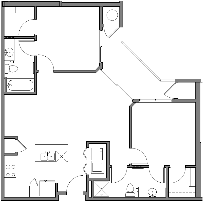 Floor plan for 2 beds, 2 baths, 984 sqft