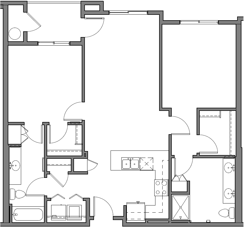 Floor plan for 2 beds, 2 baths, 1119 sqft