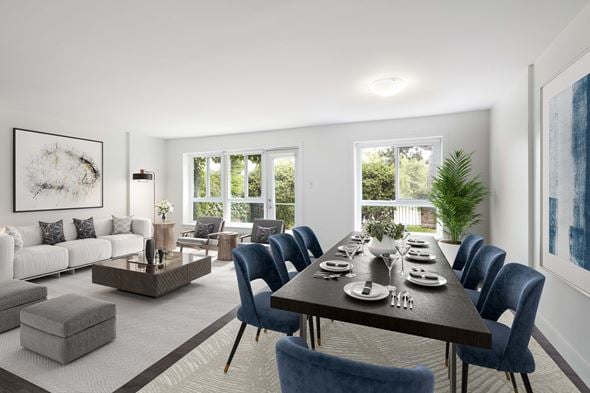 Toronto apartment for rent - Living room and dining room staged with furniture