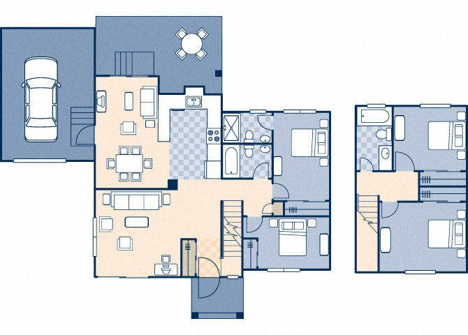 Floor plan for 4 beds, 3 baths, 1428 sqft