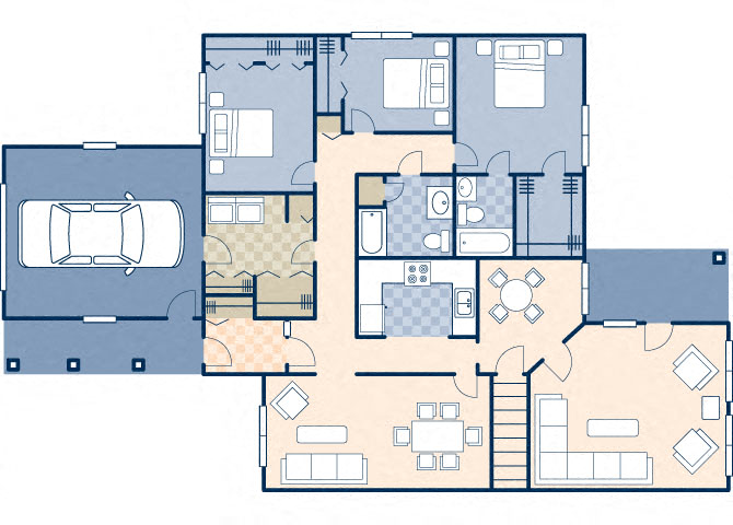 Floor plan for 3 beds, 2 baths, 1865 sqft