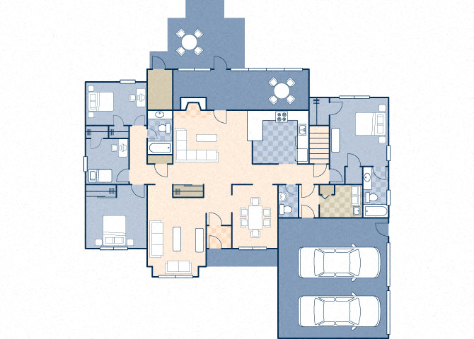Floor plan for 4 beds, 2.5 baths, 1986 sqft