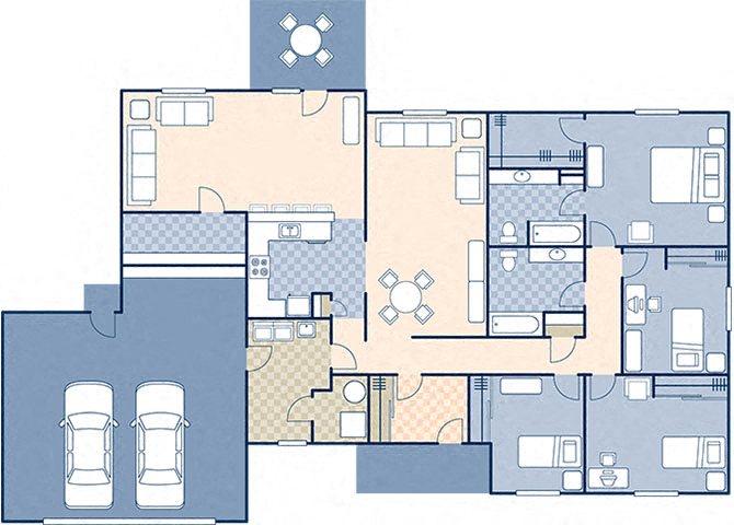 Floor plan for 4 beds, 2 baths, 2265 sqft