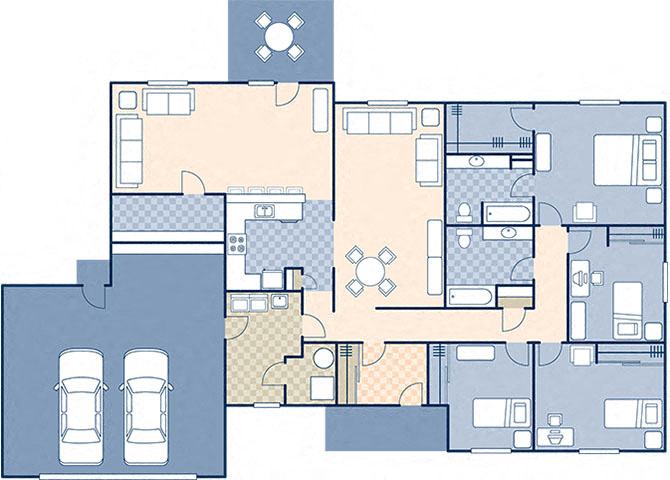 Floor plan for 4 beds, 2 baths, 2264 sqft