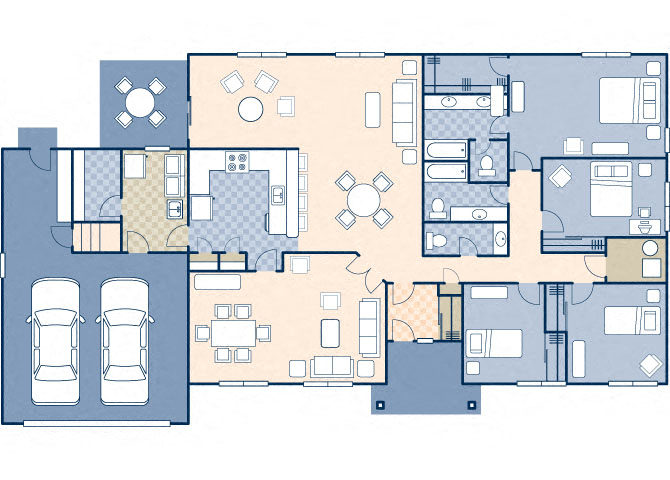 Floor plan for 4 beds, 2.5 baths, 2610 sqft