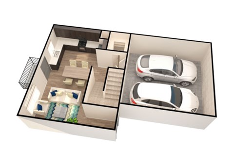 Floor plan for 3 beds, 2 baths, 1277 sqft
