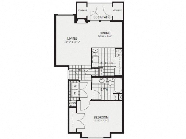 Floor plan for 1 bed, 1 bath, 825 sqft