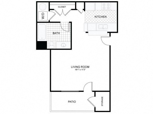 Floor plan for studio, 1 bath, 506 sqft