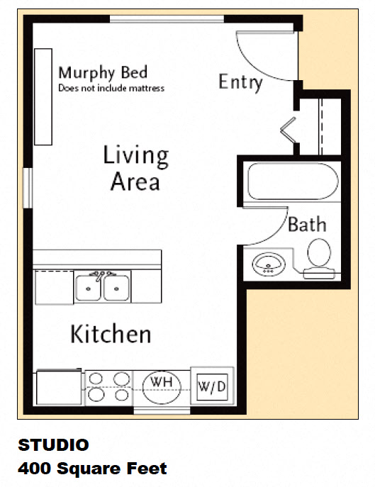 Floor plan for studio, 1 bath, 420 sqft