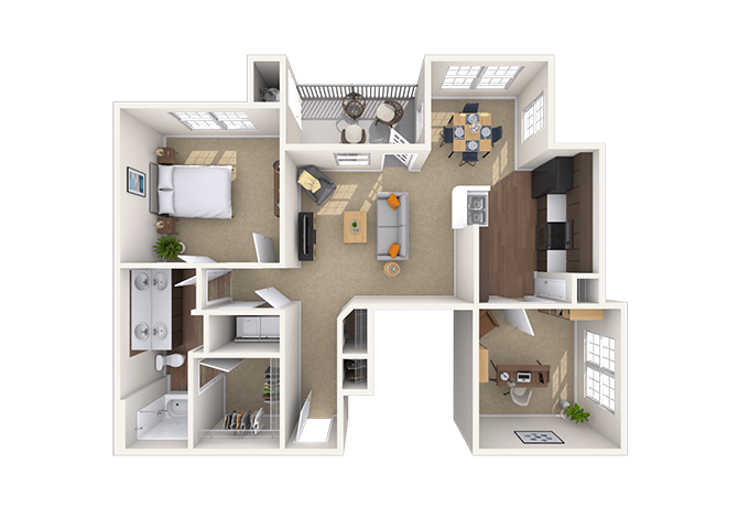 Floor plan for 1 bed, 1 bath, 923 sqft