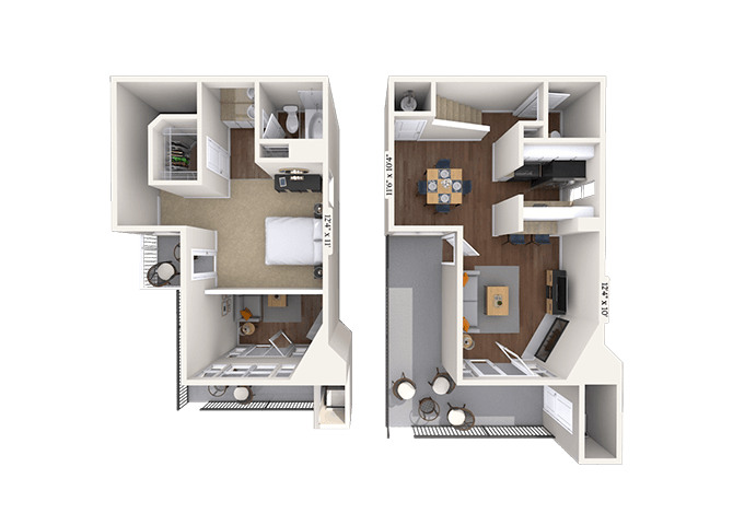 Floor plan for 1 bed, 1.5 baths, 800 sqft