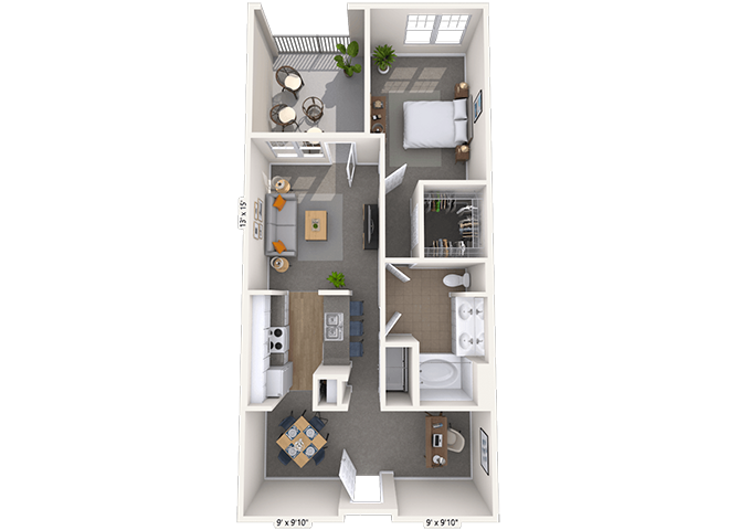 Floor plan for 1 bed, 1 bath, 1125 sqft