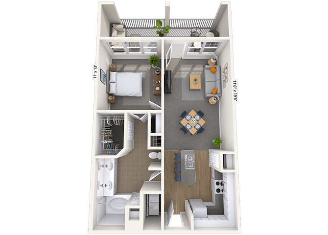 Floor plan for 1 bed, 1 bath, 825 sqft