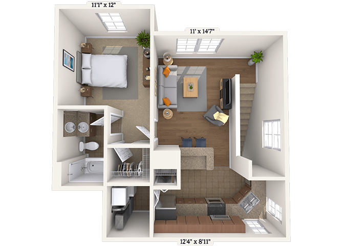 Floor plan for 1 bed, 1 bath, 680 sqft